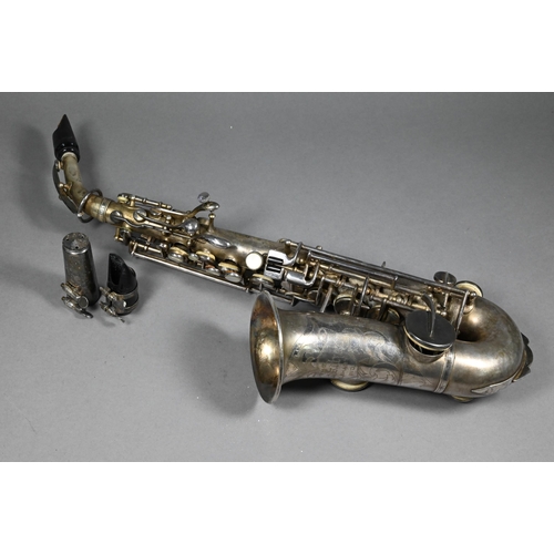 977 - A Hawkes & Son (Piccadilly Circus) silver-plated Alto saxophone, the XX Century, no. 55157, to/w... 