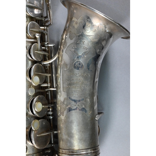 977 - A Hawkes & Son (Piccadilly Circus) silver-plated Alto saxophone, the XX Century, no. 55157, to/w... 