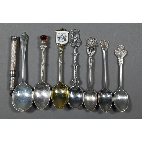 98 - Various silver flatware and cutlery, some cased, to/w napkin rings, fob pencil holder, cut glass sce... 