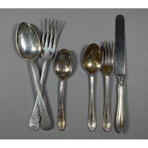 98 - Various silver flatware and cutlery, some cased, to/w napkin rings, fob pencil holder, cut glass sce... 