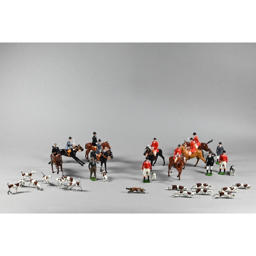 980 - A Britain's die-cast fox-hunt set, with eight mounted figures and five figures on foot, sixteen houn... 