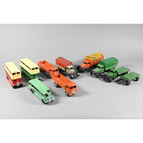 984 - Dinky Toys: 29c Double Decker Leyland Bus (x2), 29e Single Deck Bus, 25b Covered Wagon (x2), 25f Mar... 