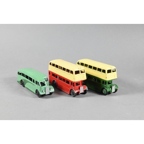 984 - Dinky Toys: 29c Double Decker Leyland Bus (x2), 29e Single Deck Bus, 25b Covered Wagon (x2), 25f Mar... 