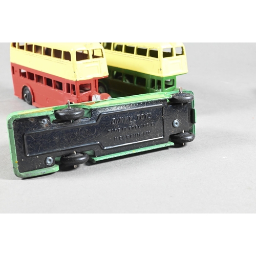 984 - Dinky Toys: 29c Double Decker Leyland Bus (x2), 29e Single Deck Bus, 25b Covered Wagon (x2), 25f Mar... 