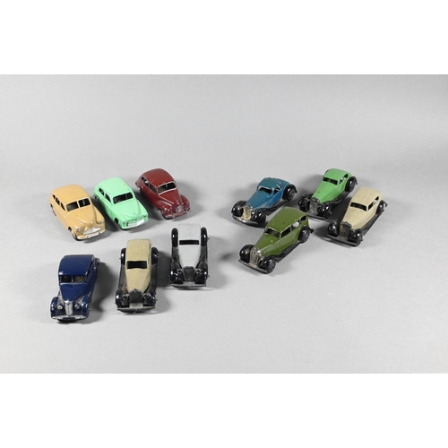 987 - Dinky Toys: 24d Vogue Saloon, 24f Sportsman Coupe, 36d Rover Sports Saloon, 30b Rolls Royce, 30c Dai... 