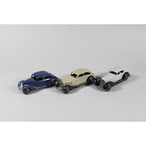 987 - Dinky Toys: 24d Vogue Saloon, 24f Sportsman Coupe, 36d Rover Sports Saloon, 30b Rolls Royce, 30c Dai... 