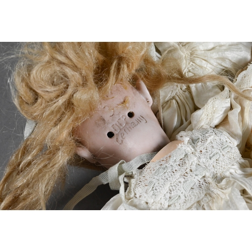 989 - A Simon & Halbig 1079 3 DEP bisque-headed girl doll with blond wig, sleeping blue eyes, pierced ... 