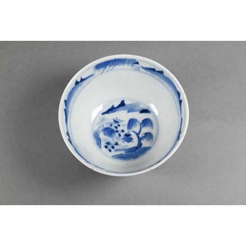 353 - A pair of 19th century Chinese blue and white tea bowls painted in underglaze blue with a figure lea... 