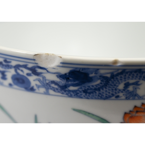 320 - A Chinese 18th century doucai 'duck and lotus' marriage bowl, finely painted in polychrome enamels w... 