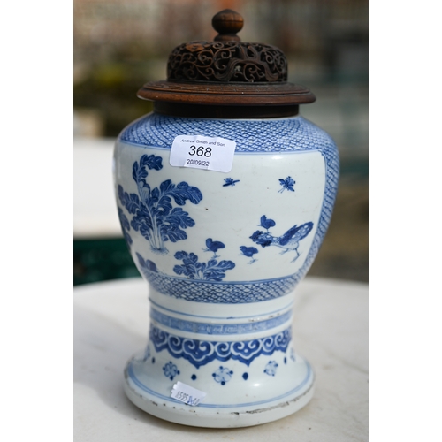 368 - An 18th century Chinese blue and white vase (cut-down/reduced in height) painted in underglaze blue ... 