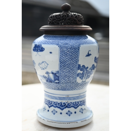 368 - An 18th century Chinese blue and white vase (cut-down/reduced in height) painted in underglaze blue ... 