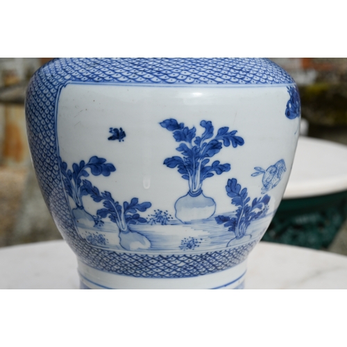 368 - An 18th century Chinese blue and white vase (cut-down/reduced in height) painted in underglaze blue ... 