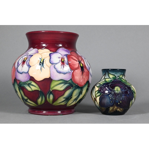 466 - A Moorcroft 'Pansy' globular vase with flared neck, signed R Bishop, J Moorcroft & W M monogram,... 