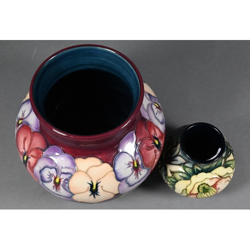 466 - A Moorcroft 'Pansy' globular vase with flared neck, signed R Bishop, J Moorcroft & W M monogram,... 