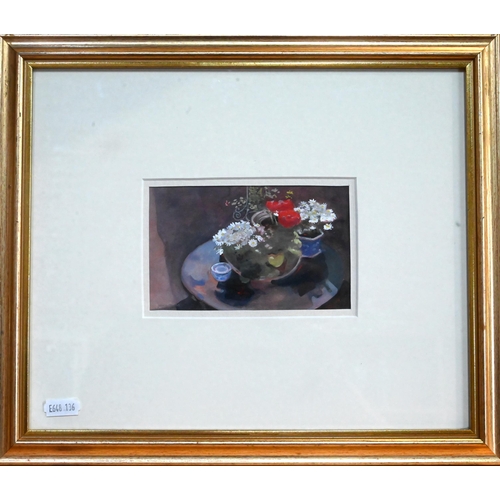 522 - Jane Taylor - 'Garden table', watercolour, signed lower left, 8.5 x 13.5 cm