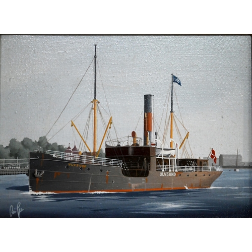 537 - Capt A Jensen - 'SS Ulvsund', oil on canvas, signed lower left, 20 x 27 cm