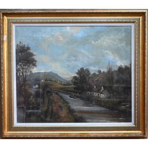 554 - Irish school - River life landscape, oil on canvas, 49 x 59 cm