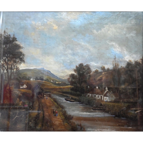 554 - Irish school - River life landscape, oil on canvas, 49 x 59 cm