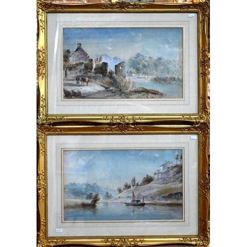 560 - 19th century Continental school - A companion pair of watercolour landscapes, one signed F Fricker l... 