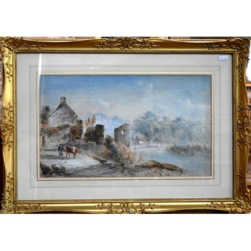 560 - 19th century Continental school - A companion pair of watercolour landscapes, one signed F Fricker l... 