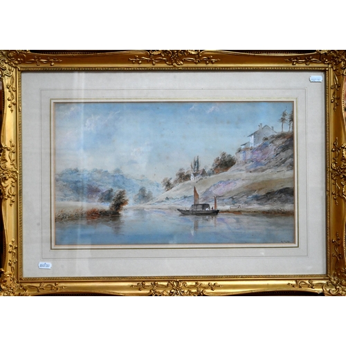 560 - 19th century Continental school - A companion pair of watercolour landscapes, one signed F Fricker l... 