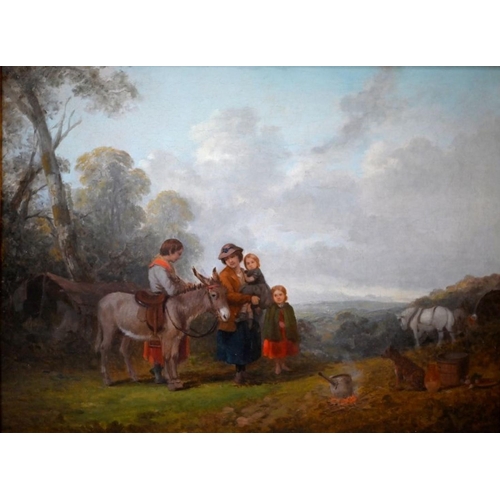 577 - Manner of Shayer - A gypsy encampment, oil on canvas, 44 x 60 cm