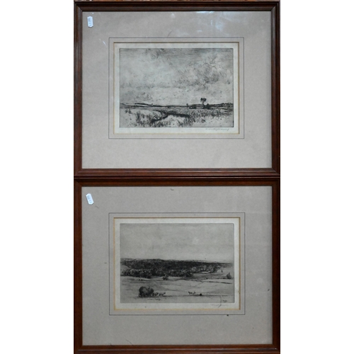 579 - William Westley Manning (1868-1954) - Two drypoint etching pastoral views - A river scene and harves... 