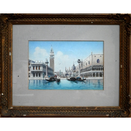 580 - Umberto Ongania (1860-1896) - View of St Mark's Square, Venice, from the water, watercolour, signed ... 