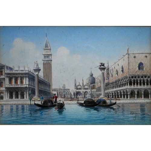 580 - Umberto Ongania (1860-1896) - View of St Mark's Square, Venice, from the water, watercolour, signed ... 