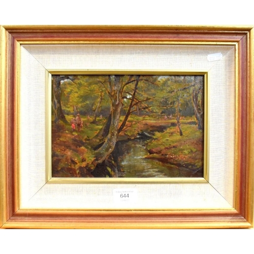 584 - W S Goodwin (1833-1916) attrib - 'A New Forest Stream', oil on board, 16 x 24 cm