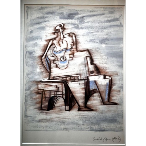 592 - After Henry Moore (1898-1986) - 'Seated figure (stone)', off set lithograph, 43 x 31 cm ARR applicab... 