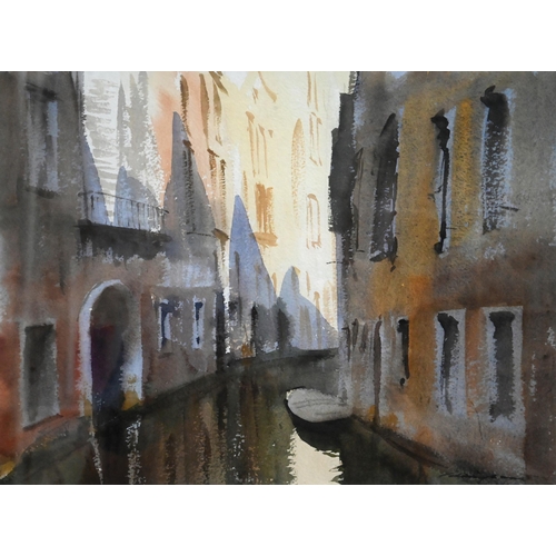 608 - Michael Felmingham (b 1935) - Two Venetian views - 'Canal Door', 23.5 x 18 cm and 'Canal Shadow', 27... 