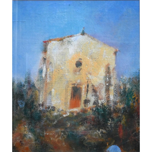 610 - Derek Menary (b 1943) - Mediterranean house, oil on canvas, signed with initials lower left, 48 x 40... 