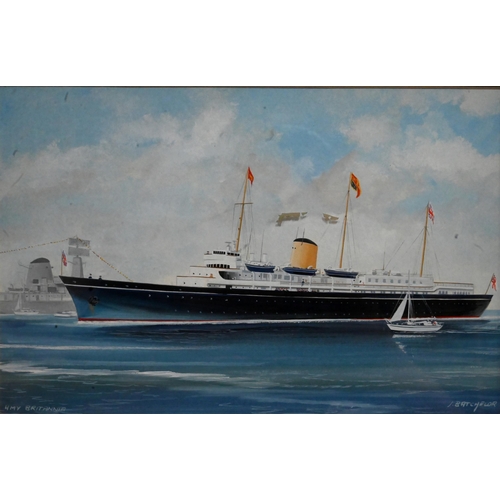 631 - John Batchelor (b 1936) - A set of ten gouache studies of ships - HMS Britannia, Rex, Leviathan (ex ... 