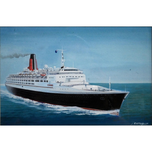 632 - John Batchelor (b 1936) - A set of eleven gouache studies of ships - Liberté, SS United States, Nieu... 