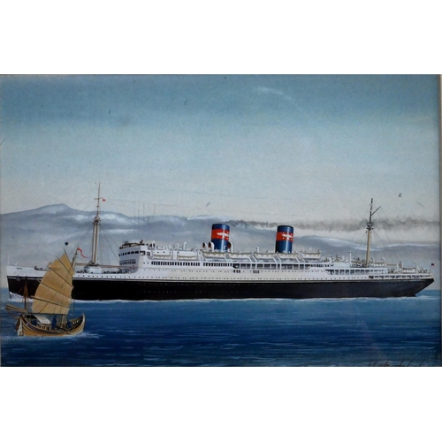 632 - John Batchelor (b 1936) - A set of eleven gouache studies of ships - Liberté, SS United States, Nieu... 