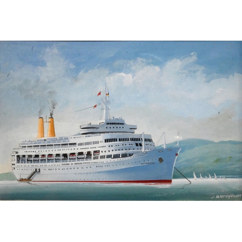 632 - John Batchelor (b 1936) - A set of eleven gouache studies of ships - Liberté, SS United States, Nieu... 