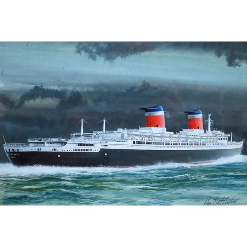 632 - John Batchelor (b 1936) - A set of eleven gouache studies of ships - Liberté, SS United States, Nieu... 