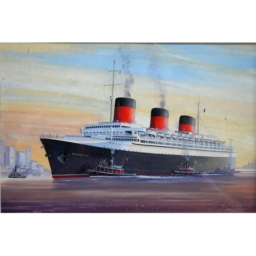 632 - John Batchelor (b 1936) - A set of eleven gouache studies of ships - Liberté, SS United States, Nieu... 