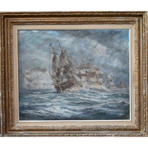 634 - J W Blanch (1905-?) - Battle at sea, oil on canvas, signed and dated 1969 and 1979, 45 x 55 cm