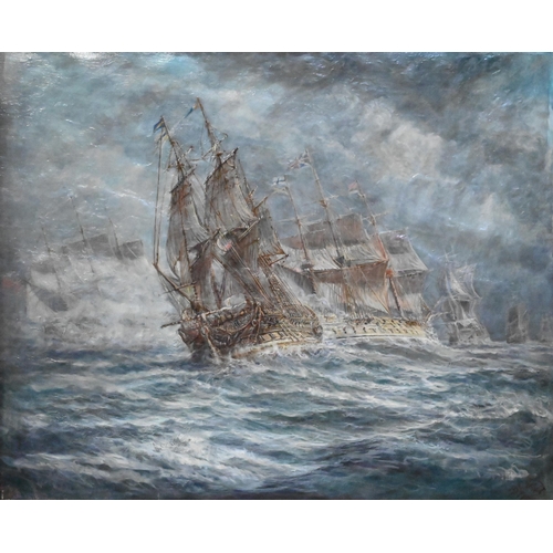 634 - J W Blanch (1905-?) - Battle at sea, oil on canvas, signed and dated 1969 and 1979, 45 x 55 cm