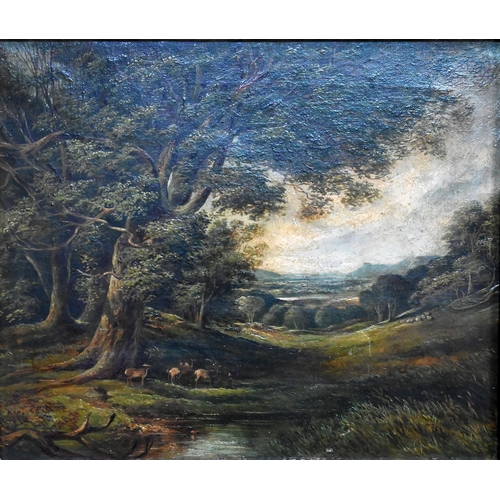 638 - 19th century English school - Deer in landscape, oil on canvas, 30 x 36 cm