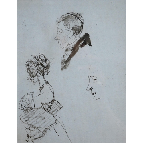 647 - Sir Edwin Landseer RA (1802-1873) attrib - 'Miss Eden and Lord Auckland', profile sketches, pen and ... 