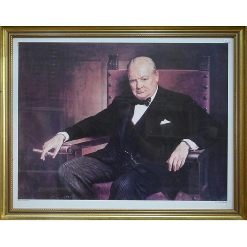 673 - An Arthur Pan lithographic print of Sir Winston Churchill, 62 x 80 cm