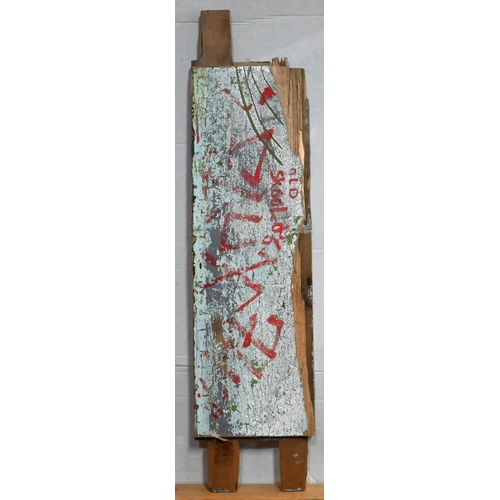 683 - P Poigadestre - Abstract face, oil on wooden board, signed and dated lower right, inscribed to rever... 