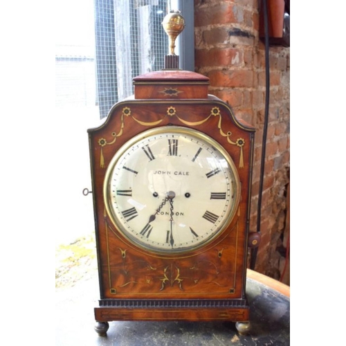 750 - John Gale, London, a brass inlaid mahogany table clock, the twin fusee five pillar hour movement str... 