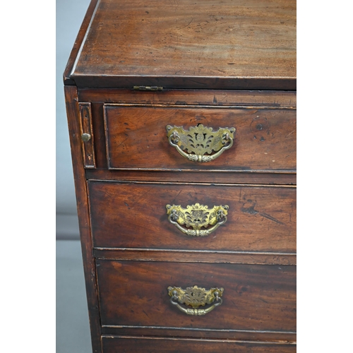 773 - A George III mahogany bureau, the fitted interior centred by a polychrome painted cupboard door over... 