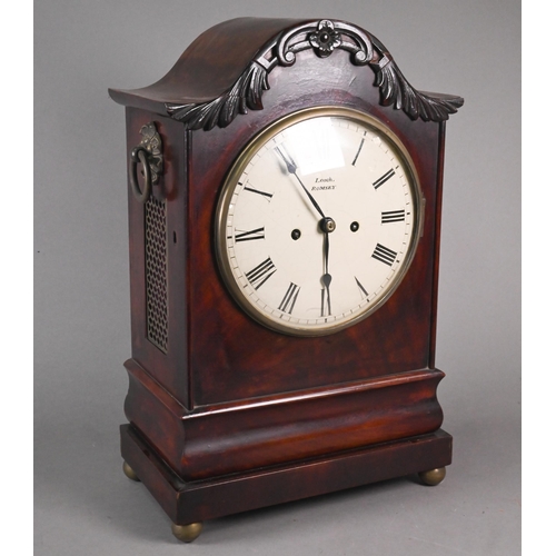 776 - Leach, Romsey, a 19th century mahogany cased twin fuse bracket clock, with white enamelled dial, 46 ... 