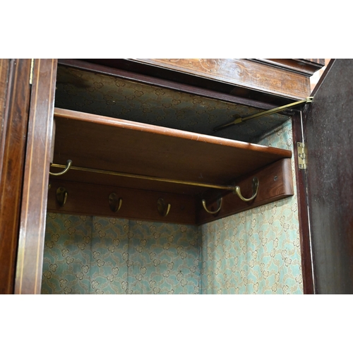 783 - A Victorian Sheraton Revival bowfront compactum, centred by a bowfront twin cupboard enclosing linen... 