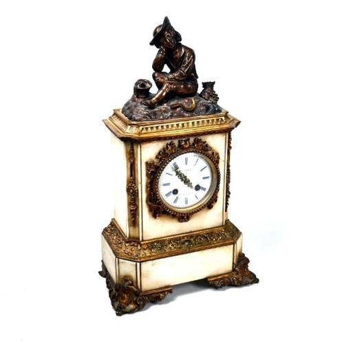 813 - F Viteau, Rou Varriene, a late 19th century French gilt and marble 8-day mantel clock, surmounted by... 